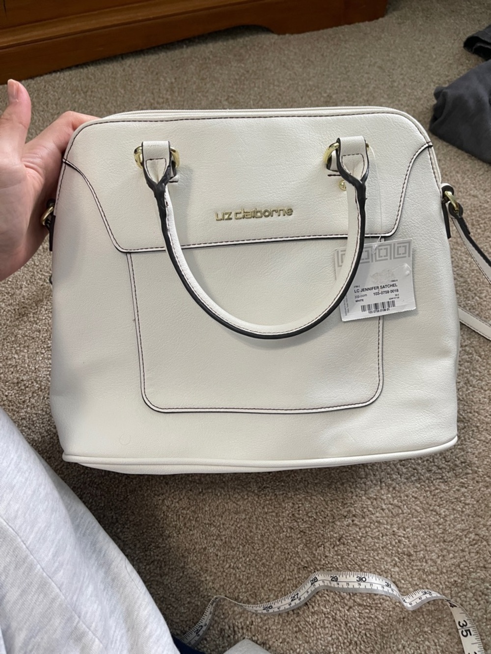 Liz Claiborne Cream Satchel with Gold Hardware